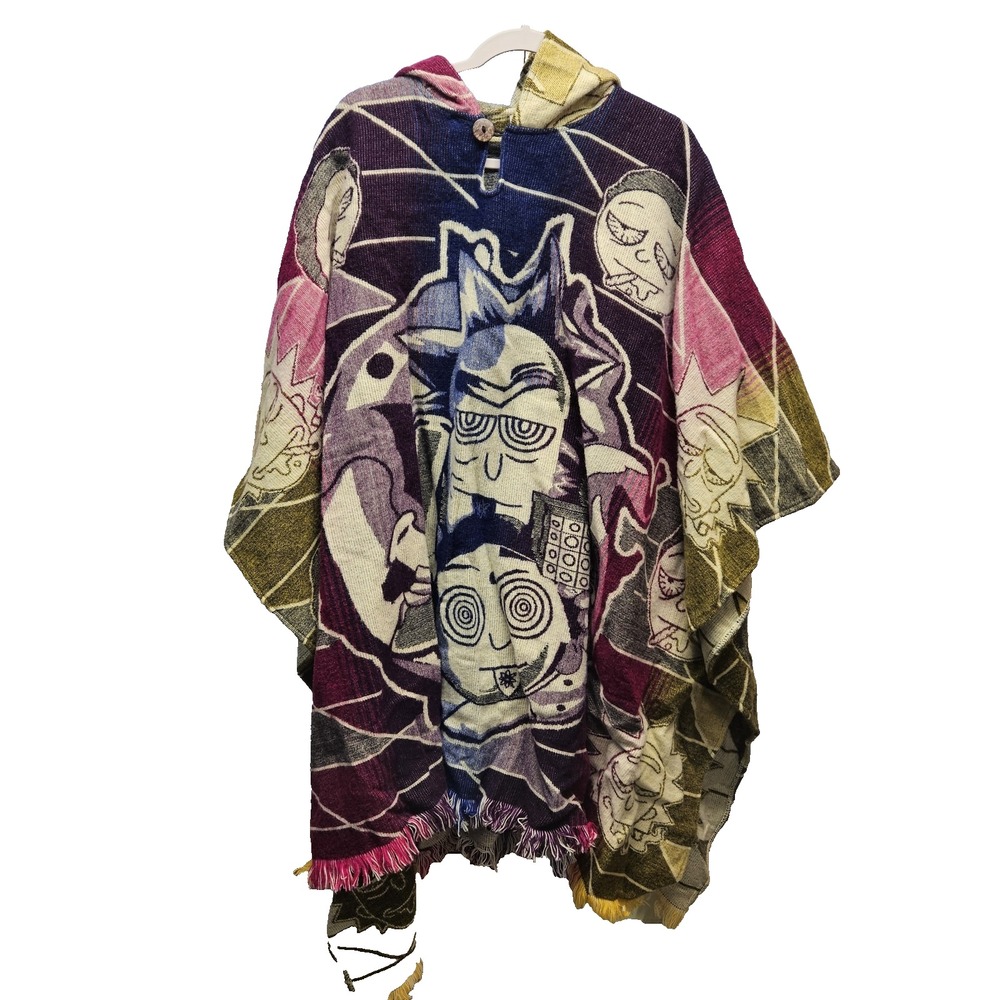 Handmade Alpaca Wool Poncho Rick & Morty Soft & Warm Unisex OSFM